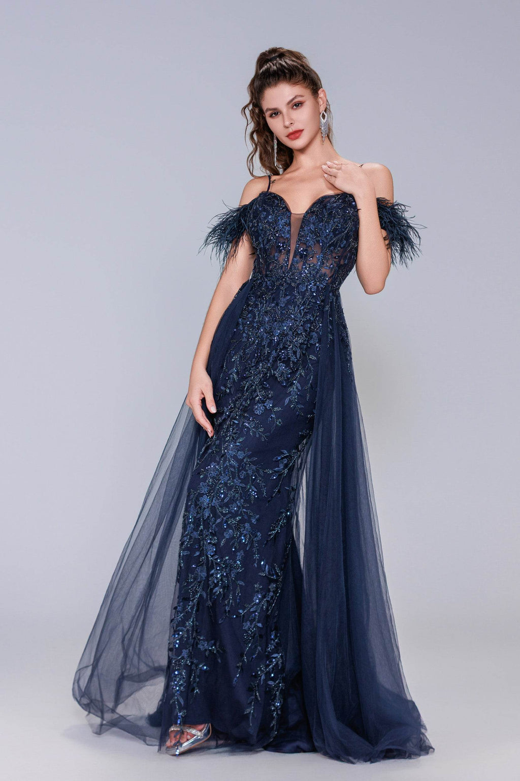 Elegant Sheath Column Maxi Tulle Prom Dress for Prom