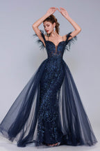 Elegant Sheath Column Maxi Tulle Prom Dress for Prom