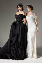 Elegant Princess Chapel Train Satin Wedding Dress Wedding Dress