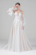 Elegant A Line Court Train Tulle Wedding Dress Wedding Dress