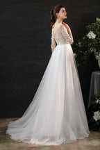 Elegant A Line Sweep Brush Train Lace Tulle Wedding Dress Wedding Dress