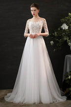 Elegant A Line Sweep Brush Train Lace Tulle Wedding Dress Wedding Dress