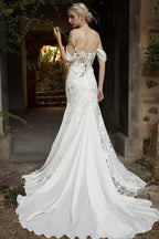 Elegant Trumpet Court Train Lace Chiffon Wedding Dress Wedding Dress