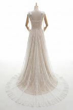 Elegant A Line Sweep Brush Train Lace Wedding Dress Wedding Dress