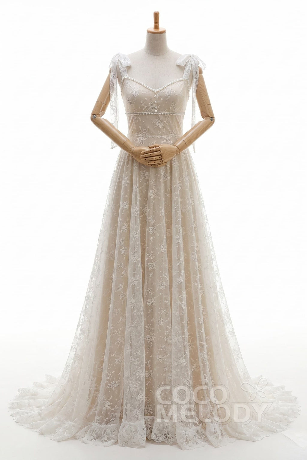 Elegant A Line Sweep Brush Train Lace Wedding Dress Wedding Dress