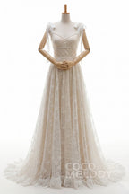 Elegant A Line Sweep Brush Train Lace Wedding Dress Wedding Dress