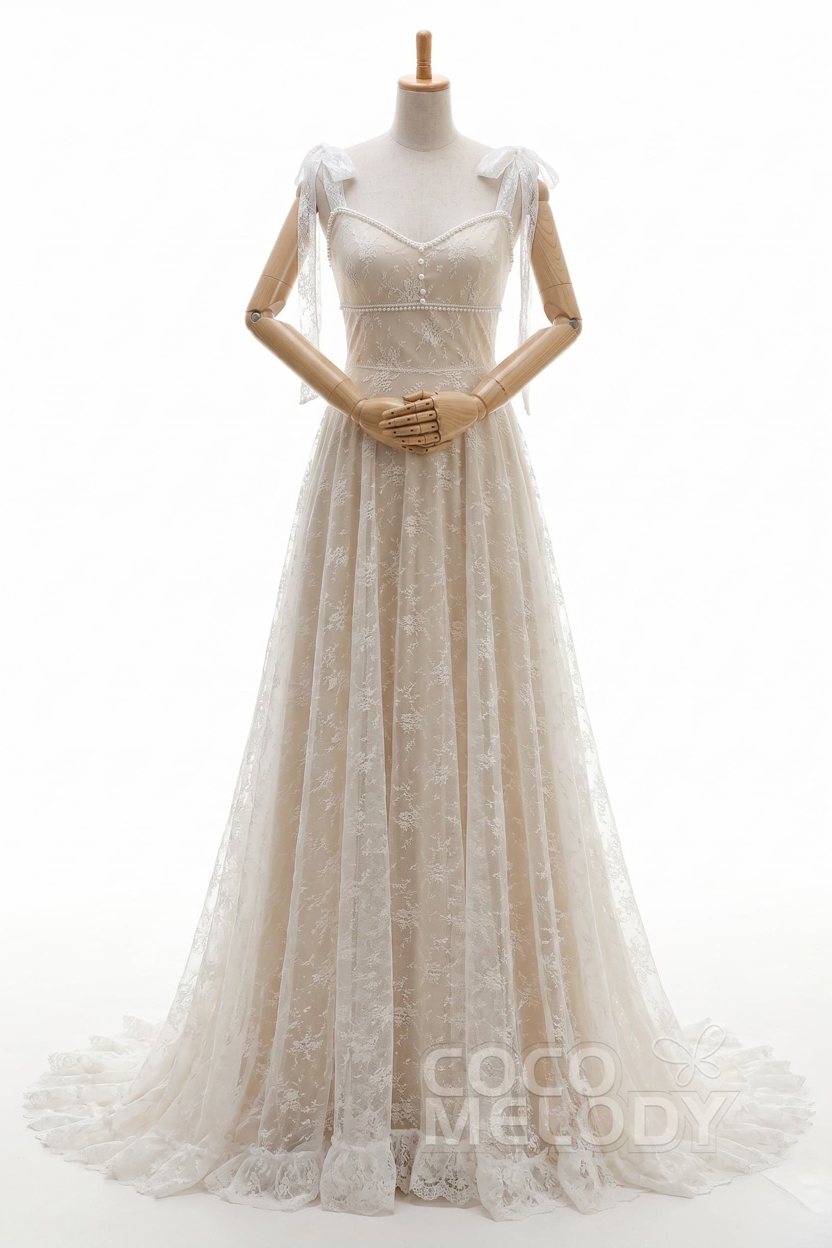 Elegant A Line Sweep Brush Train Lace Wedding Dress Wedding Dress