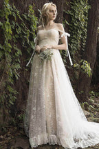 Elegant A Line Sweep Brush Train Lace Wedding Dress Wedding Dress