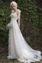 Elegant A Line Sweep Brush Train Lace Wedding Dress Wedding Dress