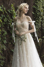 Elegant A Line Sweep Brush Train Lace Wedding Dress Wedding Dress