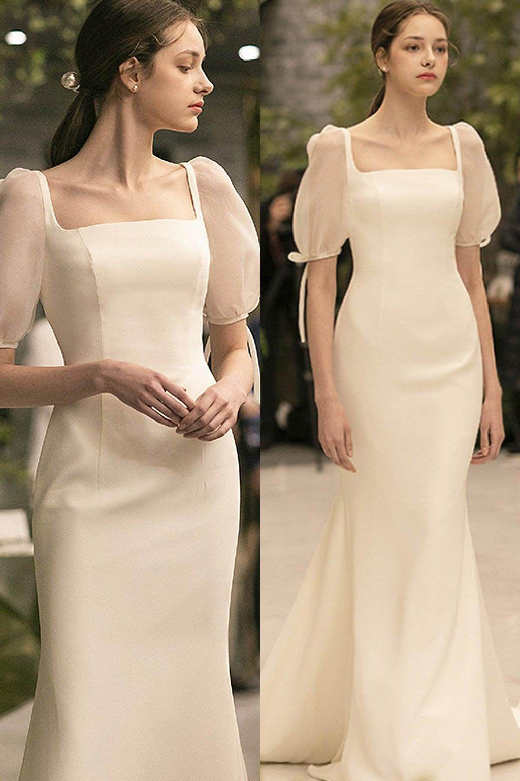 Elegant Trumpet Mermaid Sweep Brush Train Satin Wedding Dress Wedding Dress