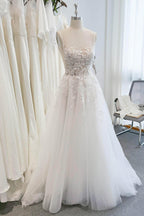 Elegant A Line Sweep Brush Train Lace Tulle Wedding Dress Wedding Dress