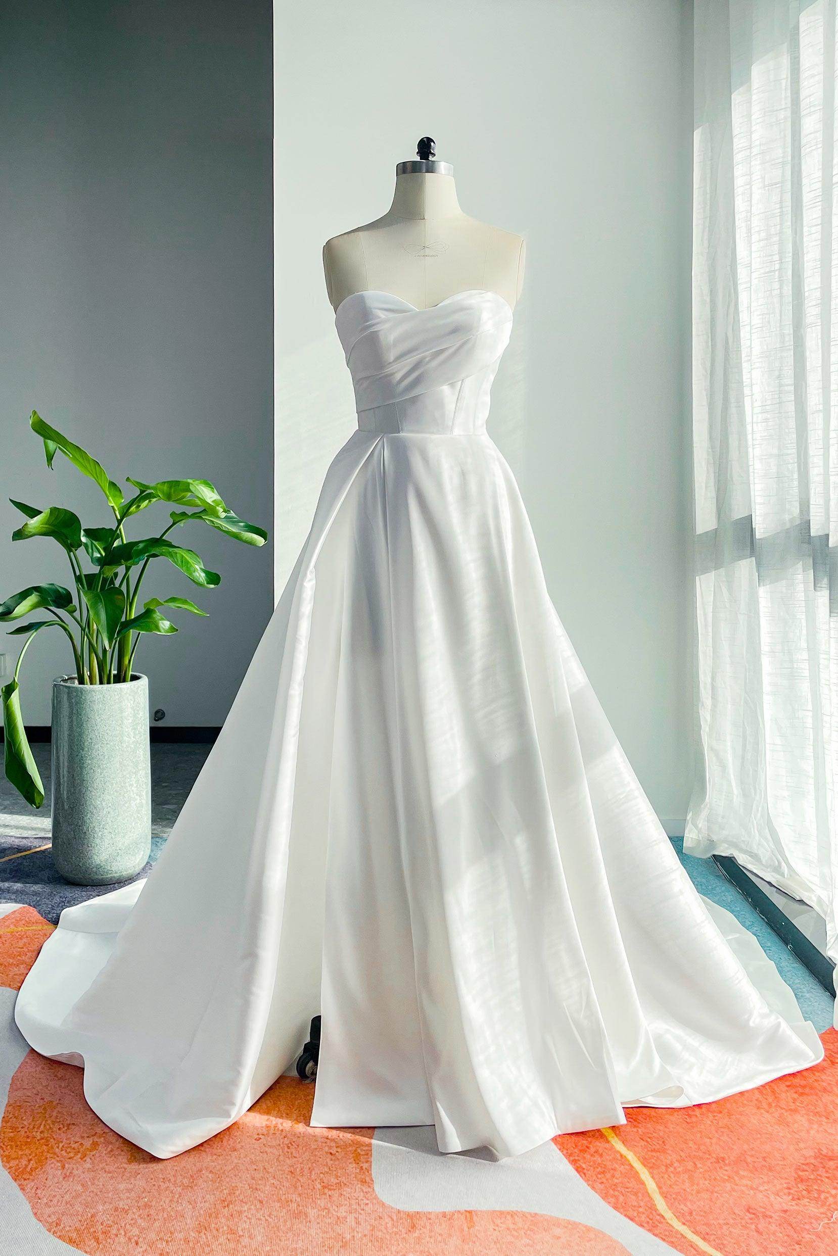 Elegant A Line Court Train Mikado Wedding Dress Wedding Dress