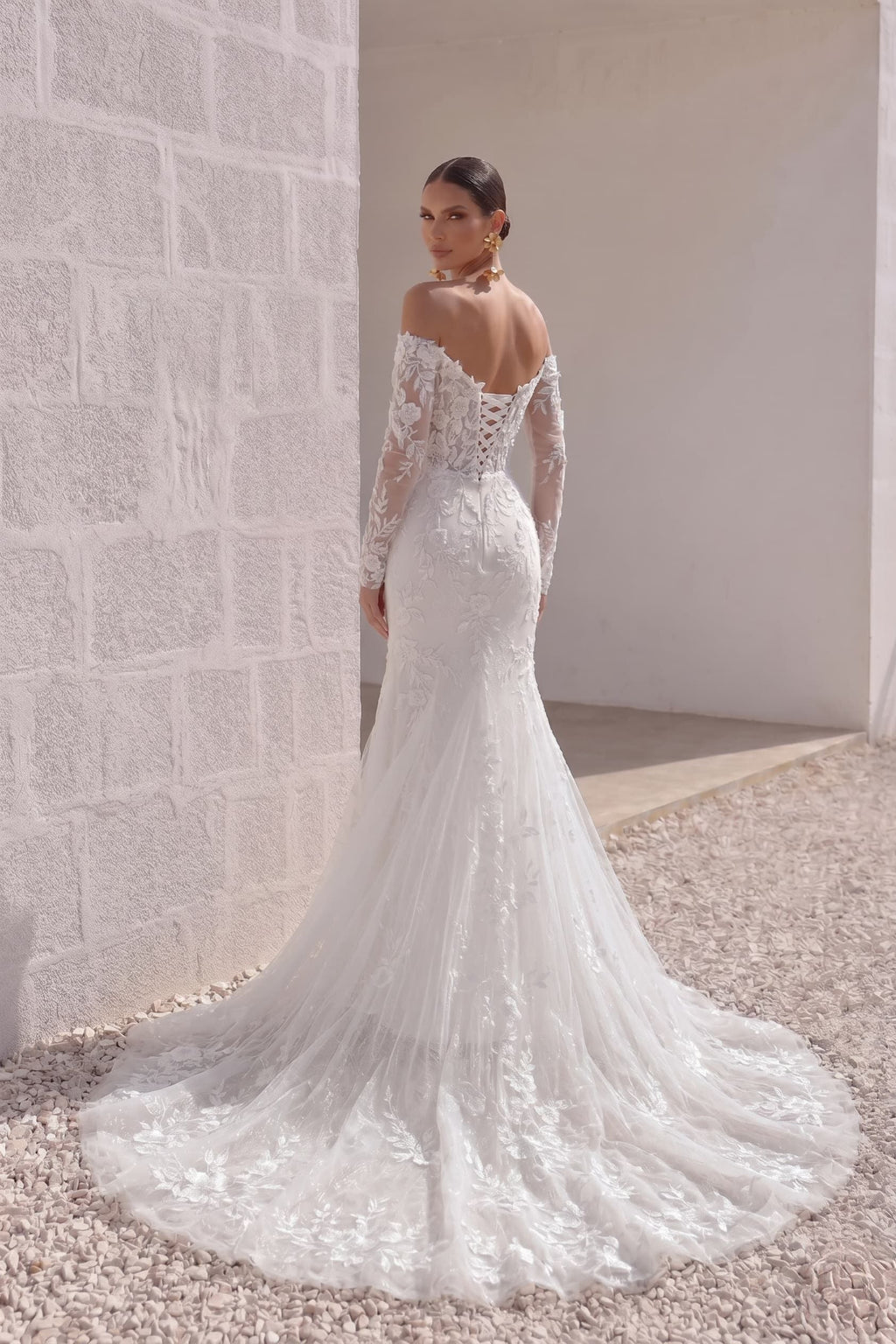 Elegant Trumpet Mermaid Chapel Train Lace Tulle Wedding Dress Wedding Dress