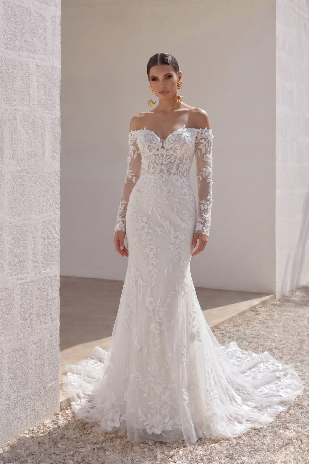 Elegant Trumpet Mermaid Chapel Train Lace Tulle Wedding Dress Wedding Dress
