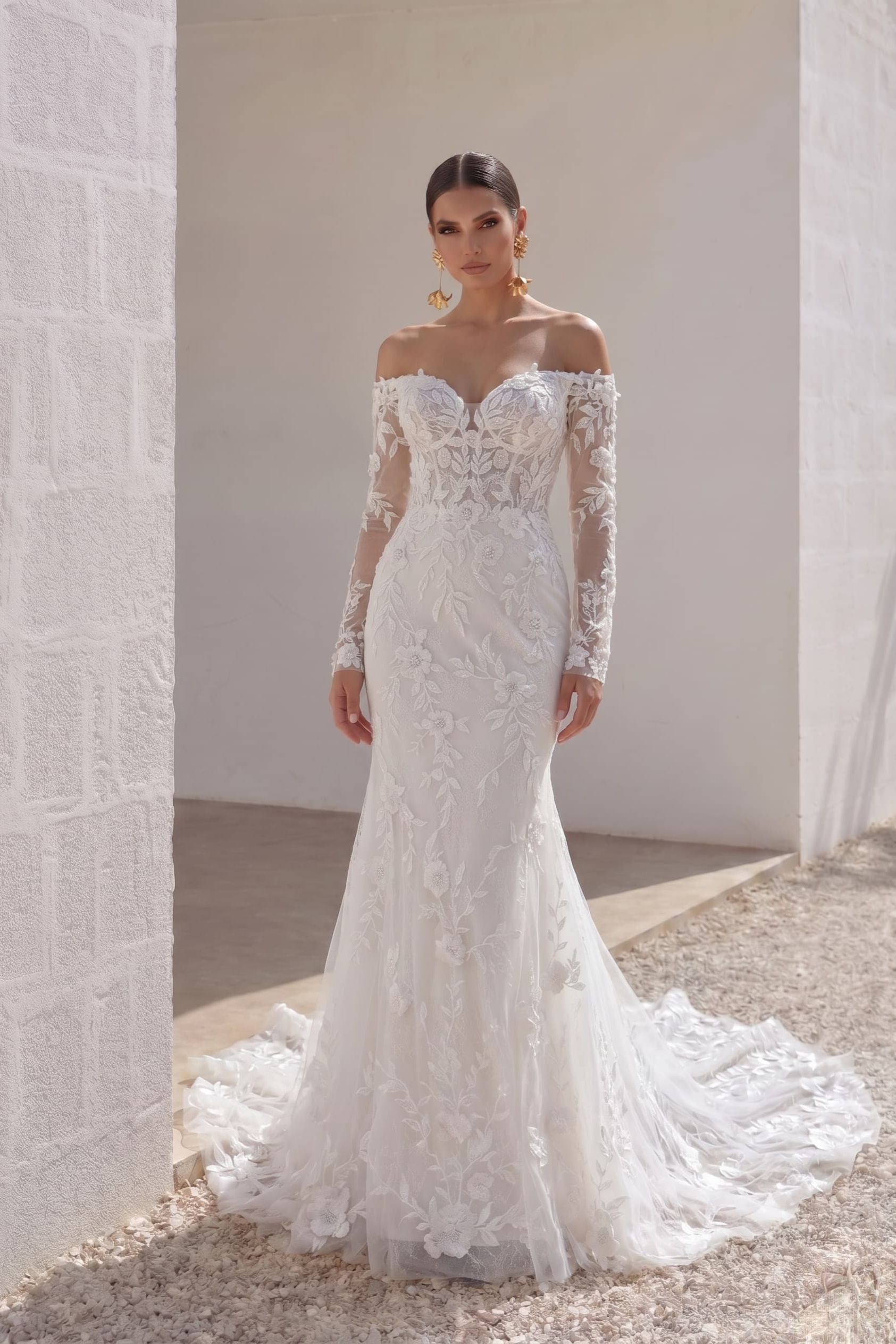 Elegant Trumpet Mermaid Chapel Train Lace Tulle Wedding Dress Wedding Dress