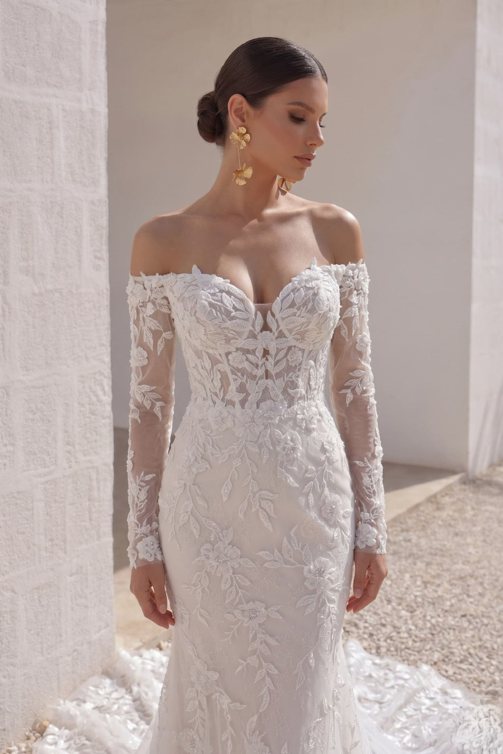 Elegant Trumpet Mermaid Chapel Train Lace Tulle Wedding Dress Wedding Dress