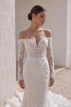 Elegant Trumpet Mermaid Chapel Train Lace Tulle Wedding Dress Wedding Dress