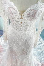 Elegant Trumpet Mermaid Chapel Train Lace Tulle Wedding Dress Wedding Dress
