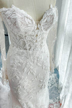 Elegant Trumpet Mermaid Chapel Train Lace Tulle Wedding Dress Wedding Dress