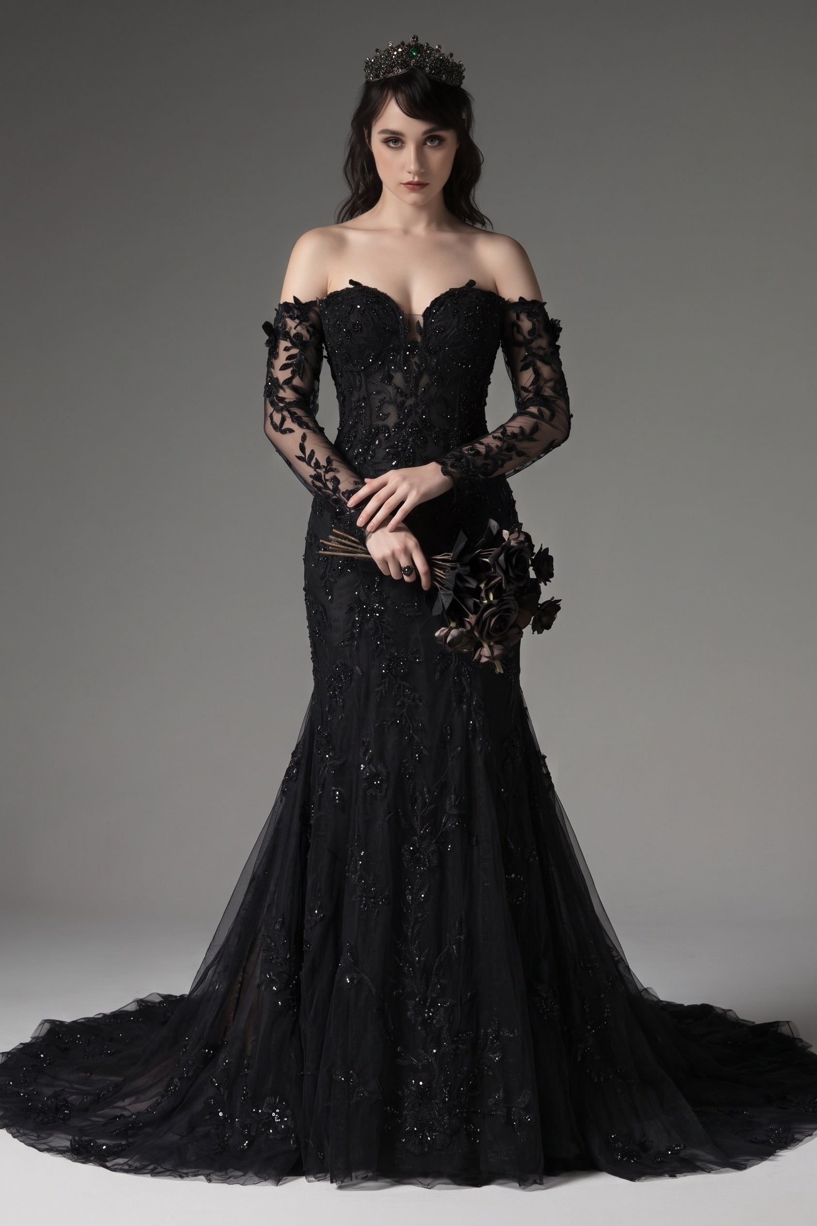 Elegant Trumpet Mermaid Chapel Train Lace Tulle Wedding Dress Wedding Dress