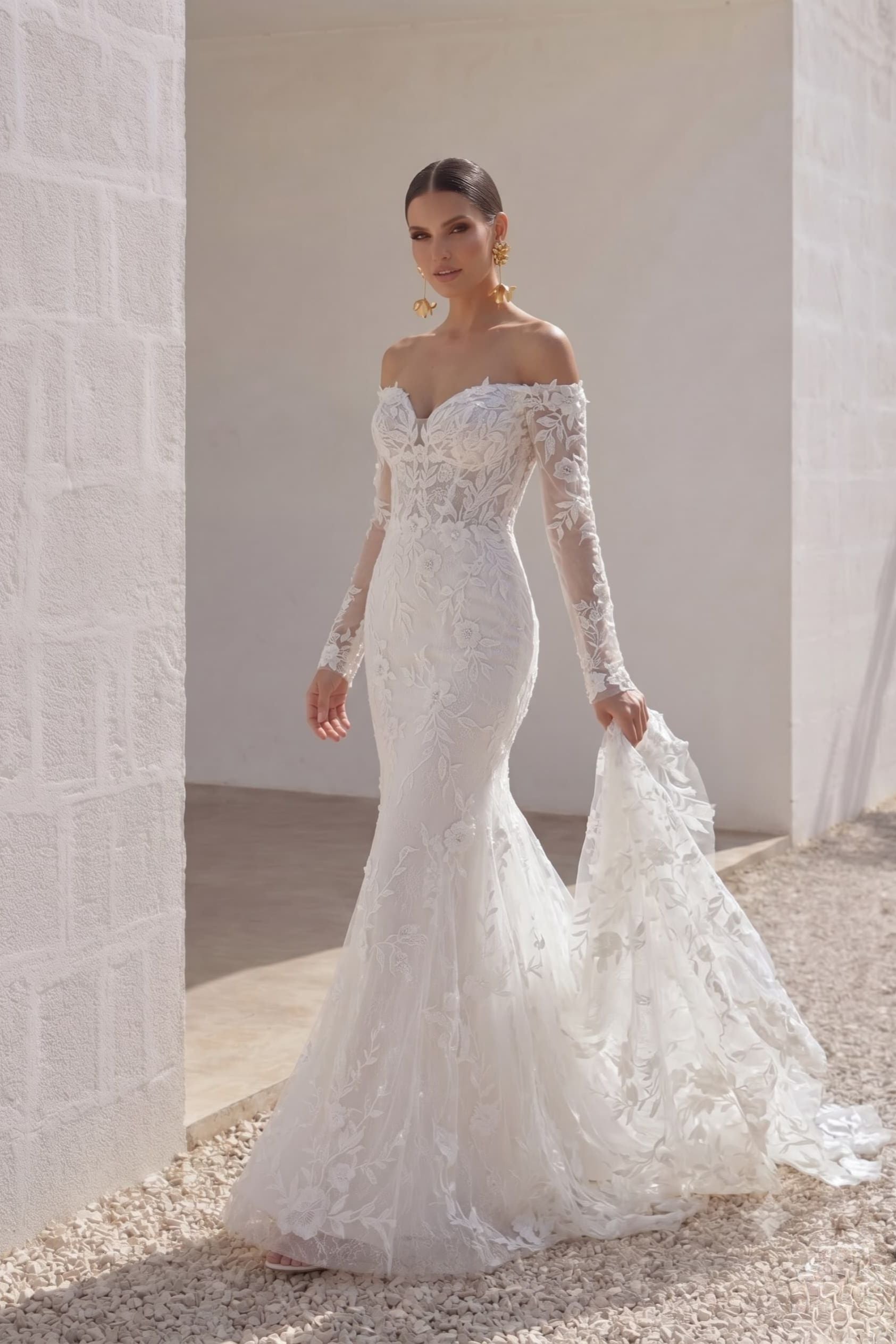 Elegant Trumpet Mermaid Chapel Train Lace Tulle Wedding Dress Wedding Dress