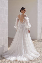 Elegant A Line Court Train Lace Tulle Wedding Dress Wedding Dress