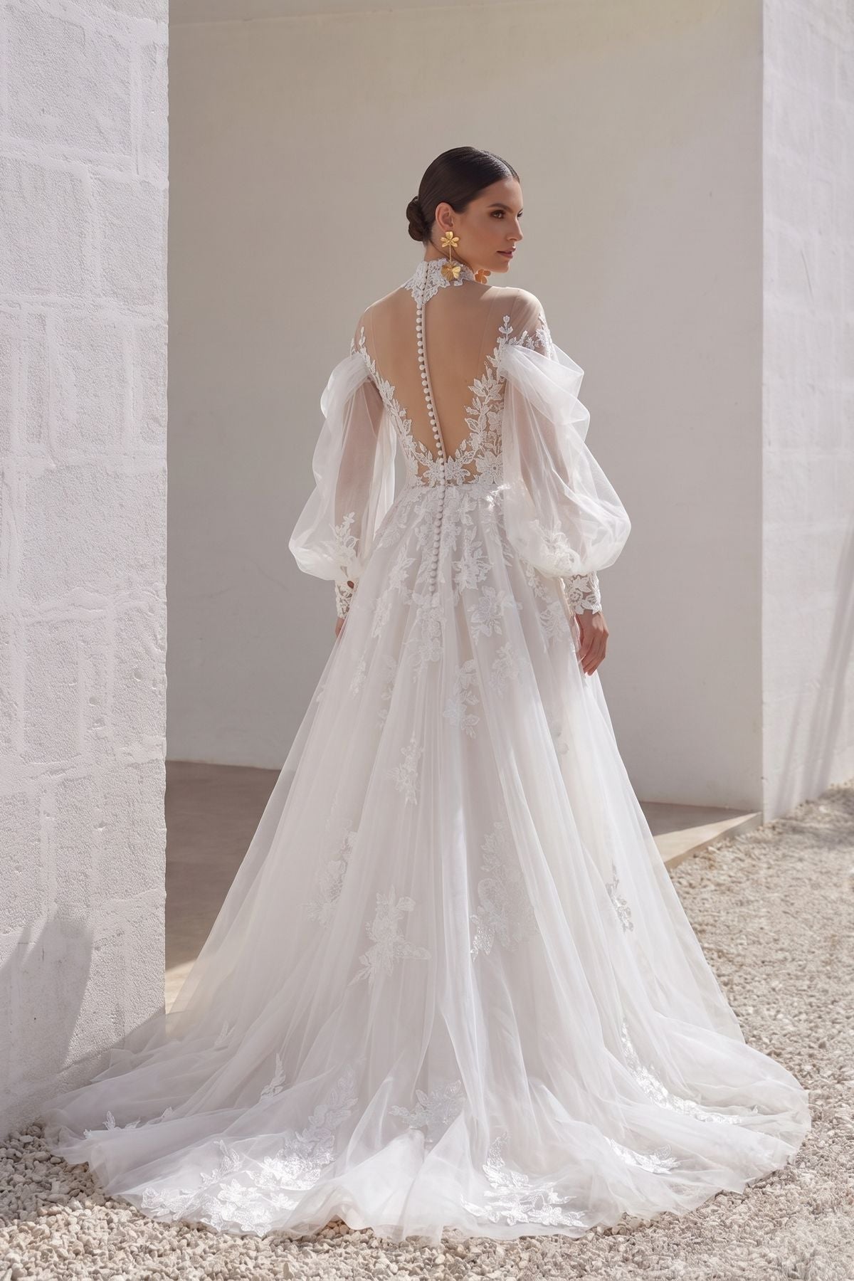 Elegant A Line Court Train Lace Tulle Wedding Dress Wedding Dress