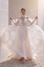 Elegant A Line Court Train Lace Tulle Wedding Dress Wedding Dress