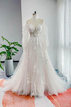 Elegant A Line Court Train Lace Tulle Wedding Dress Wedding Dress