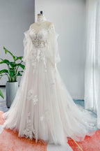 Elegant A Line Court Train Lace Tulle Wedding Dress Wedding Dress