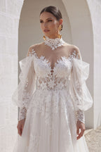 Elegant A Line Court Train Lace Tulle Wedding Dress Wedding Dress