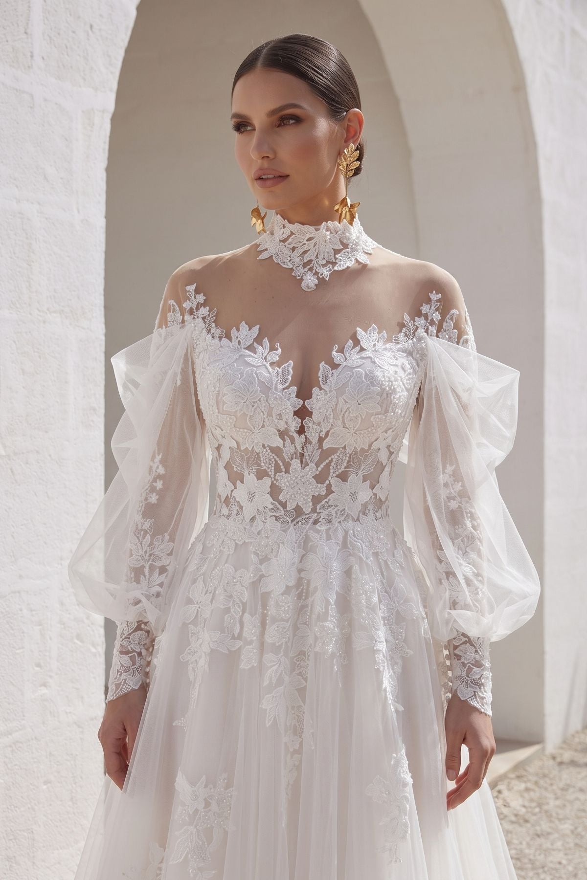 Elegant A Line Court Train Lace Tulle Wedding Dress Wedding Dress