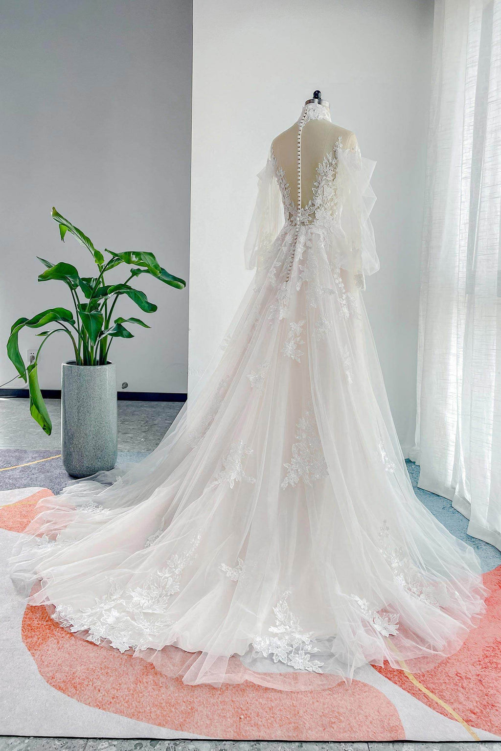Elegant A Line Court Train Lace Tulle Wedding Dress Wedding Dress