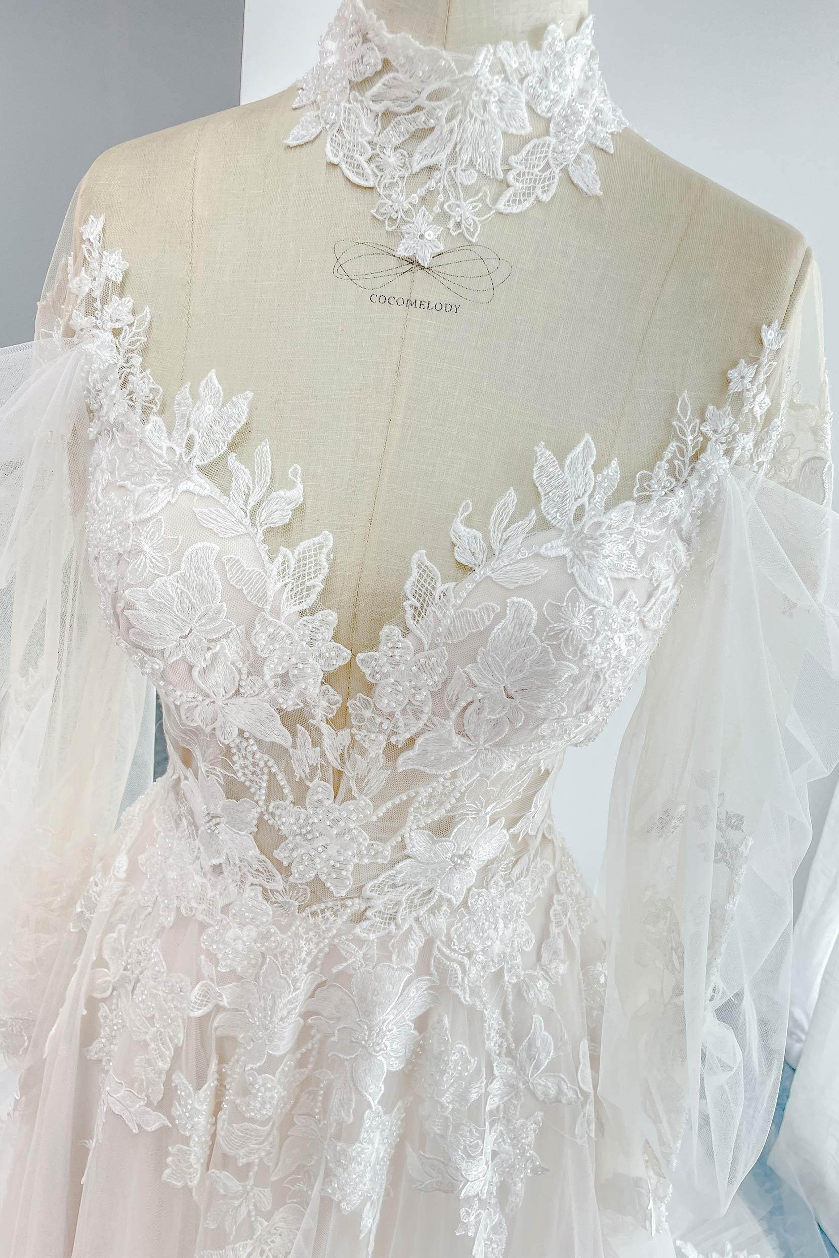 Elegant A Line Court Train Lace Tulle Wedding Dress Wedding Dress