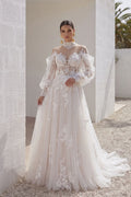 Elegant A Line Court Train Lace Tulle Wedding Dress Wedding Dress