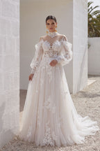Elegant A Line Court Train Lace Tulle Wedding Dress Wedding Dress