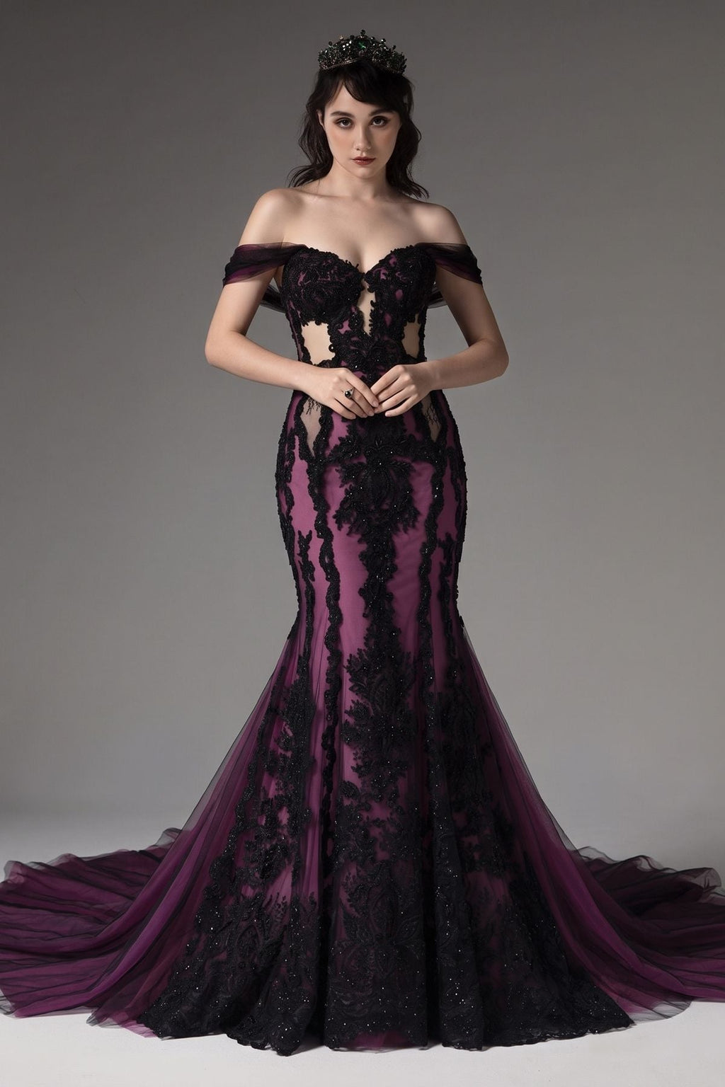 Elegant Trumpet Mermaid Cathedral Train Lace Tulle Wedding Dress Wedding Dress