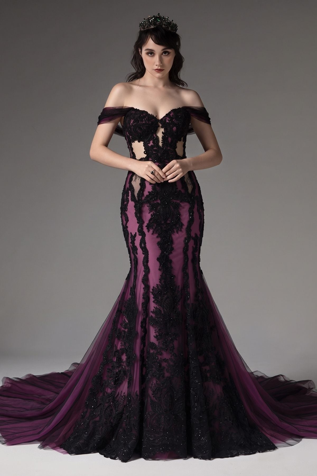 Elegant Trumpet Mermaid Cathedral Train Lace Tulle Wedding Dress Wedding Dress