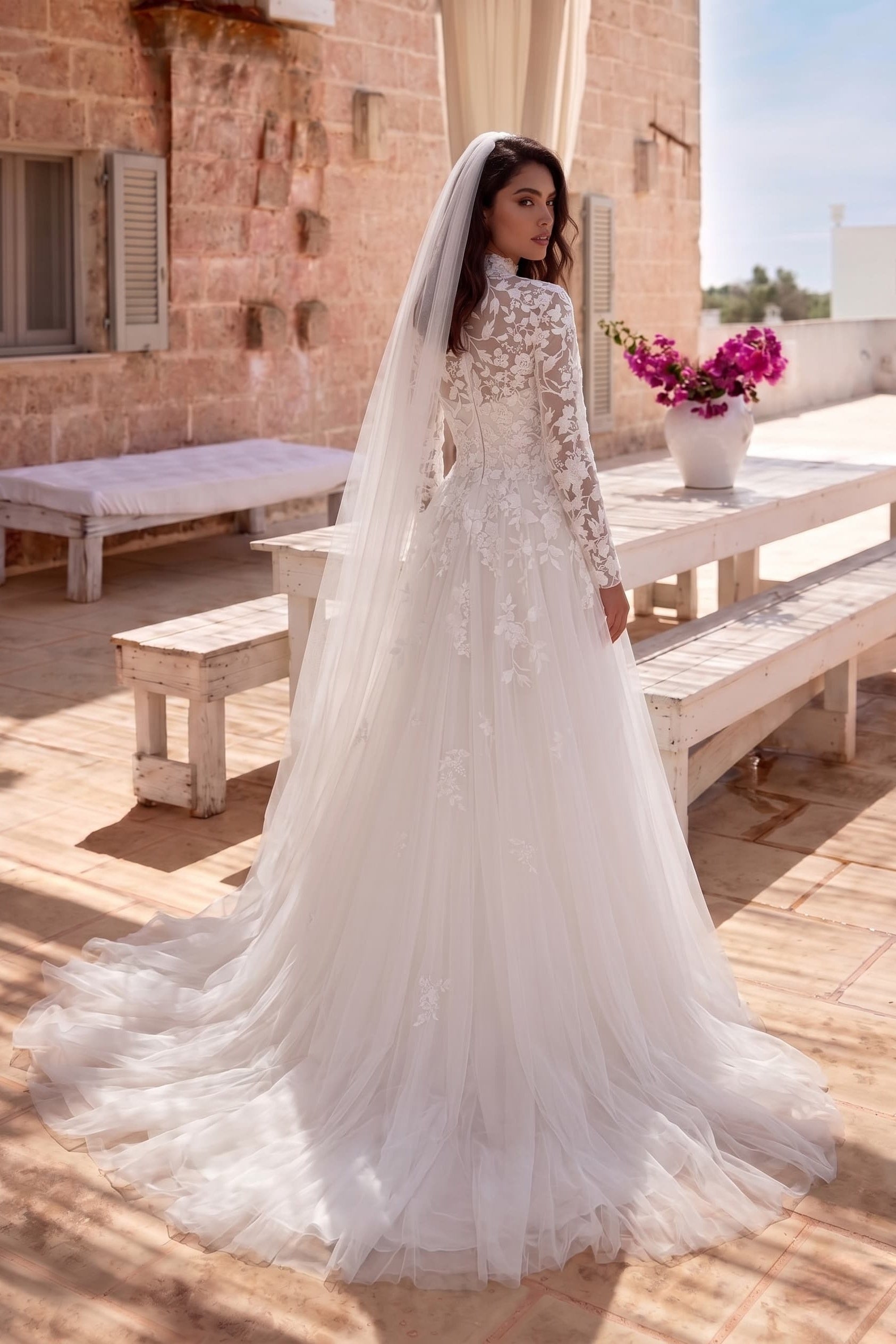 Elegant A Line Court Train Lace Tulle Wedding Dress Wedding Dress