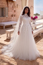 Elegant A Line Court Train Lace Tulle Wedding Dress Wedding Dress