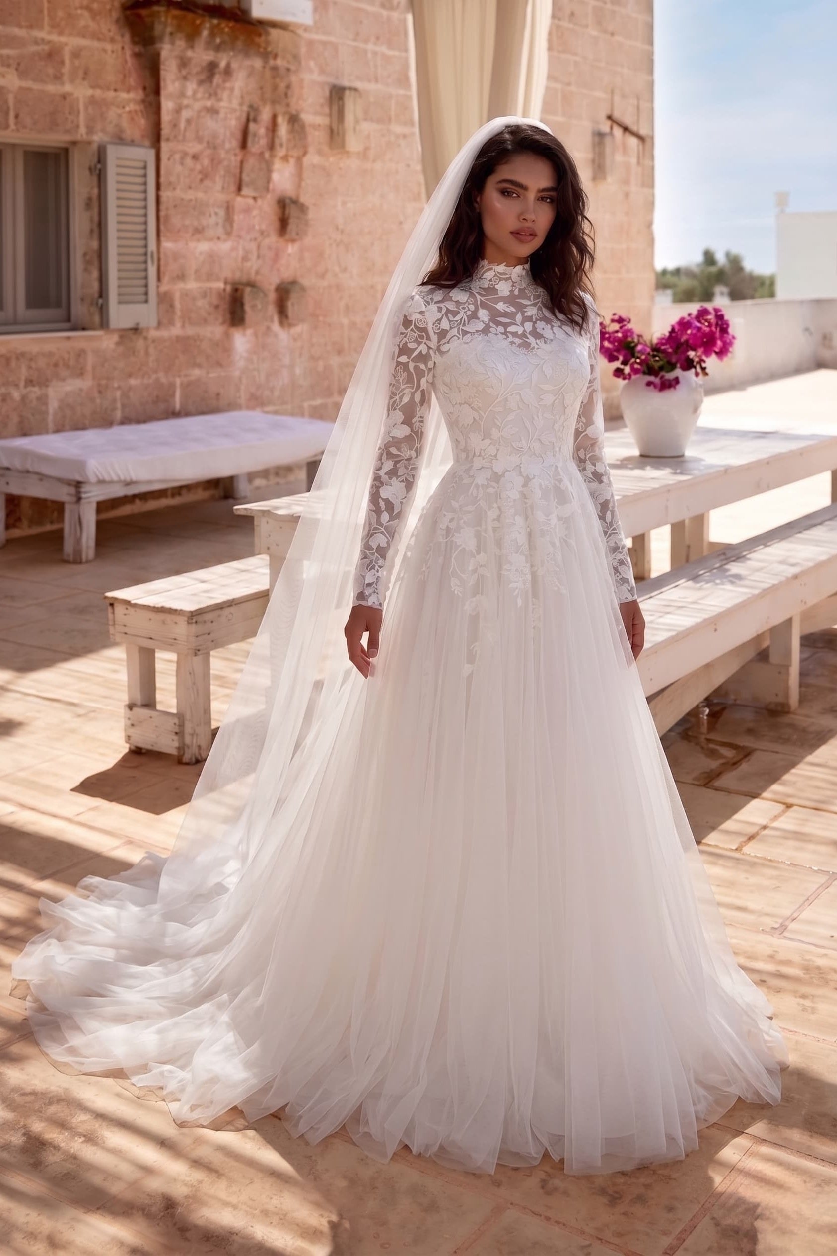 Elegant A Line Court Train Lace Tulle Wedding Dress Wedding Dress