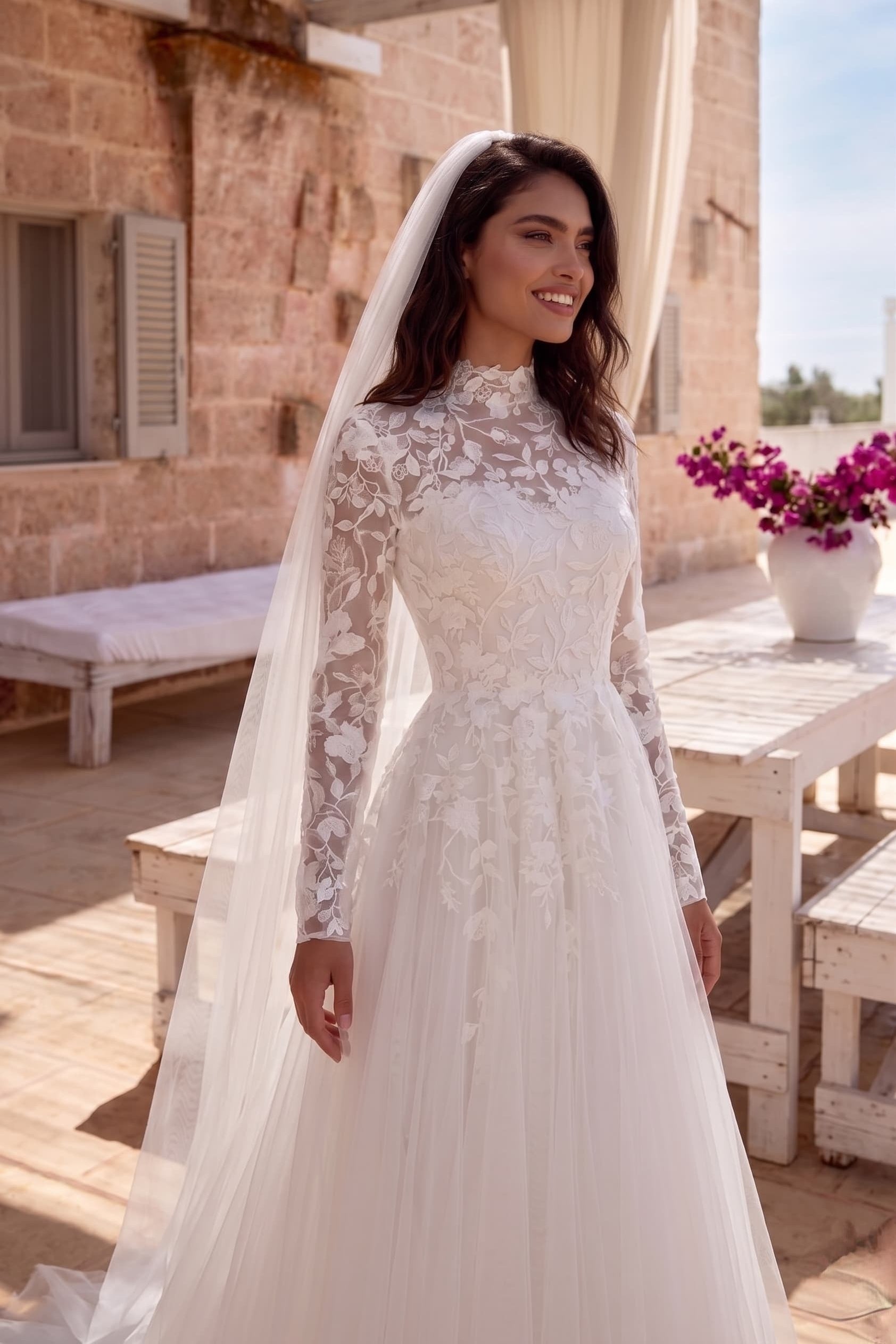Elegant A Line Court Train Lace Tulle Wedding Dress Wedding Dress