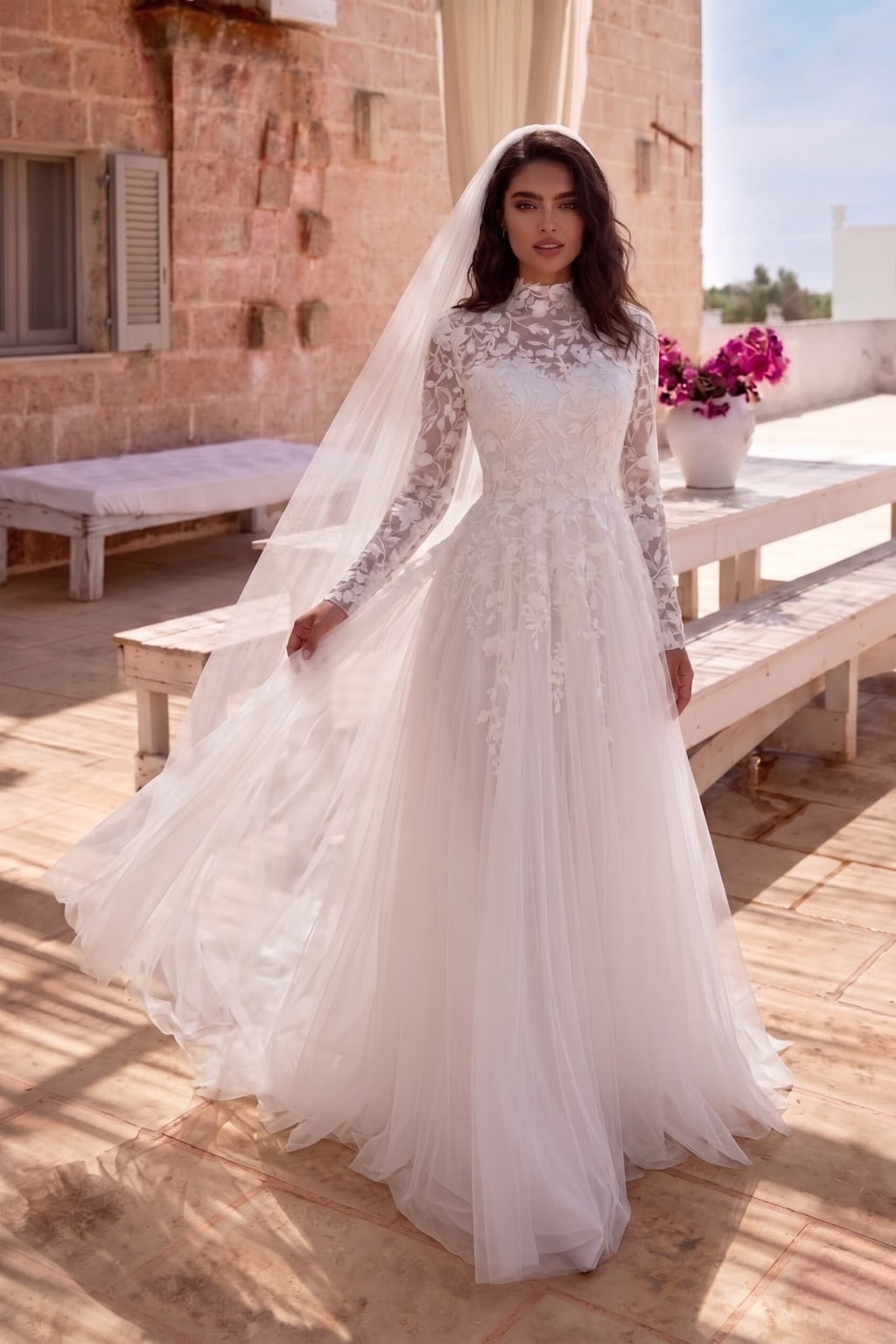 Elegant A Line Court Train Lace Tulle Wedding Dress Wedding Dress