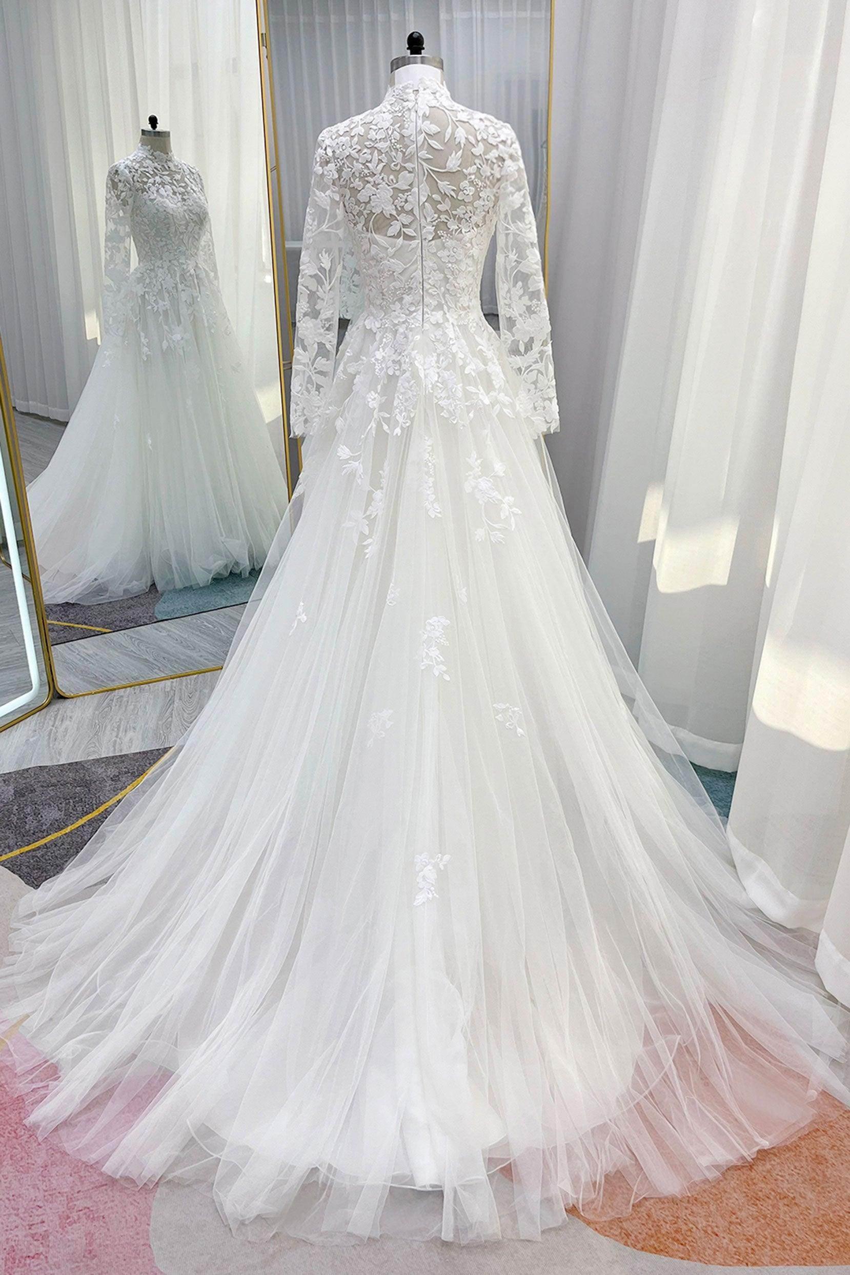 Elegant A Line Court Train Lace Tulle Wedding Dress Wedding Dress