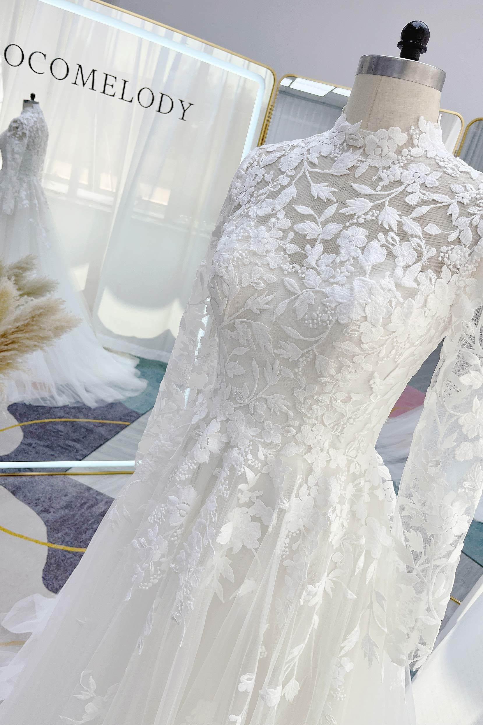 Elegant A Line Court Train Lace Tulle Wedding Dress Wedding Dress