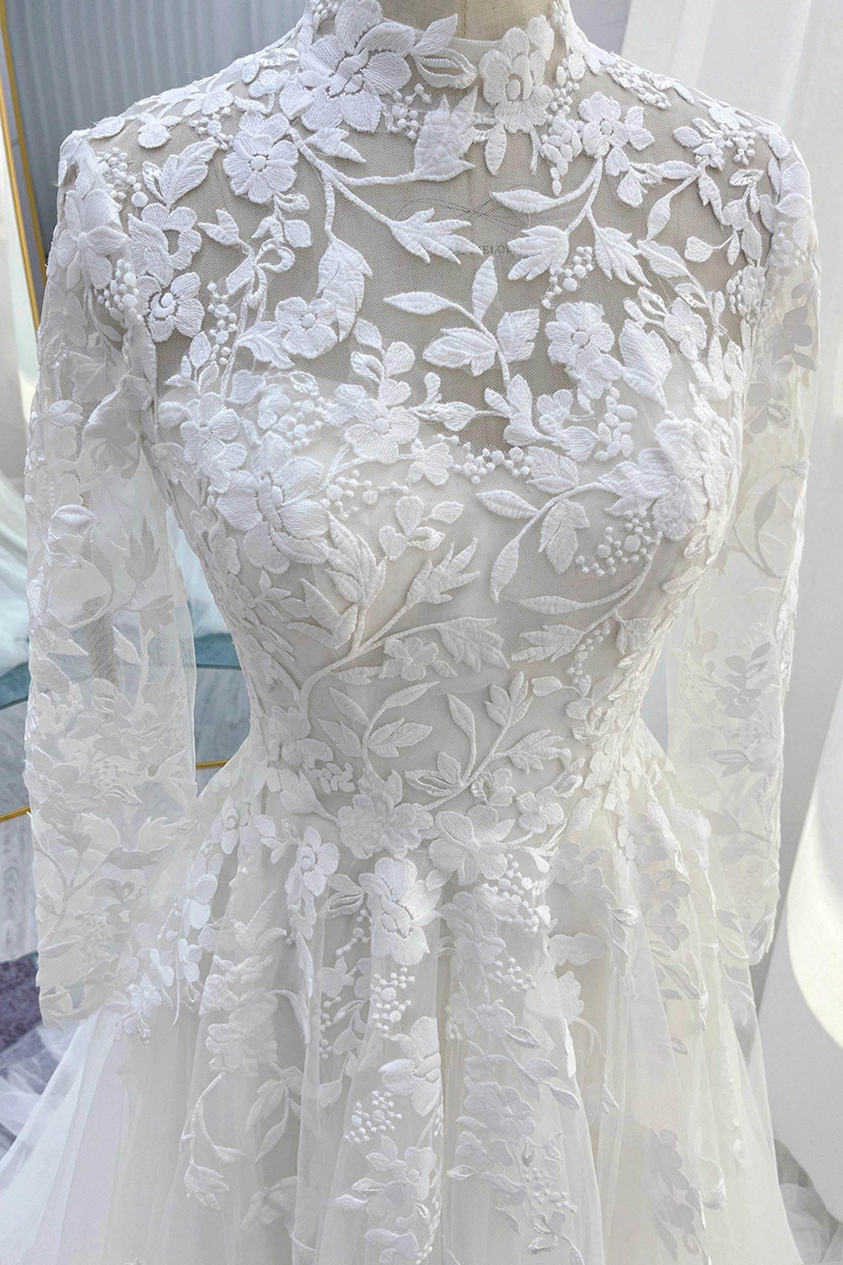 Elegant A Line Court Train Lace Tulle Wedding Dress Wedding Dress