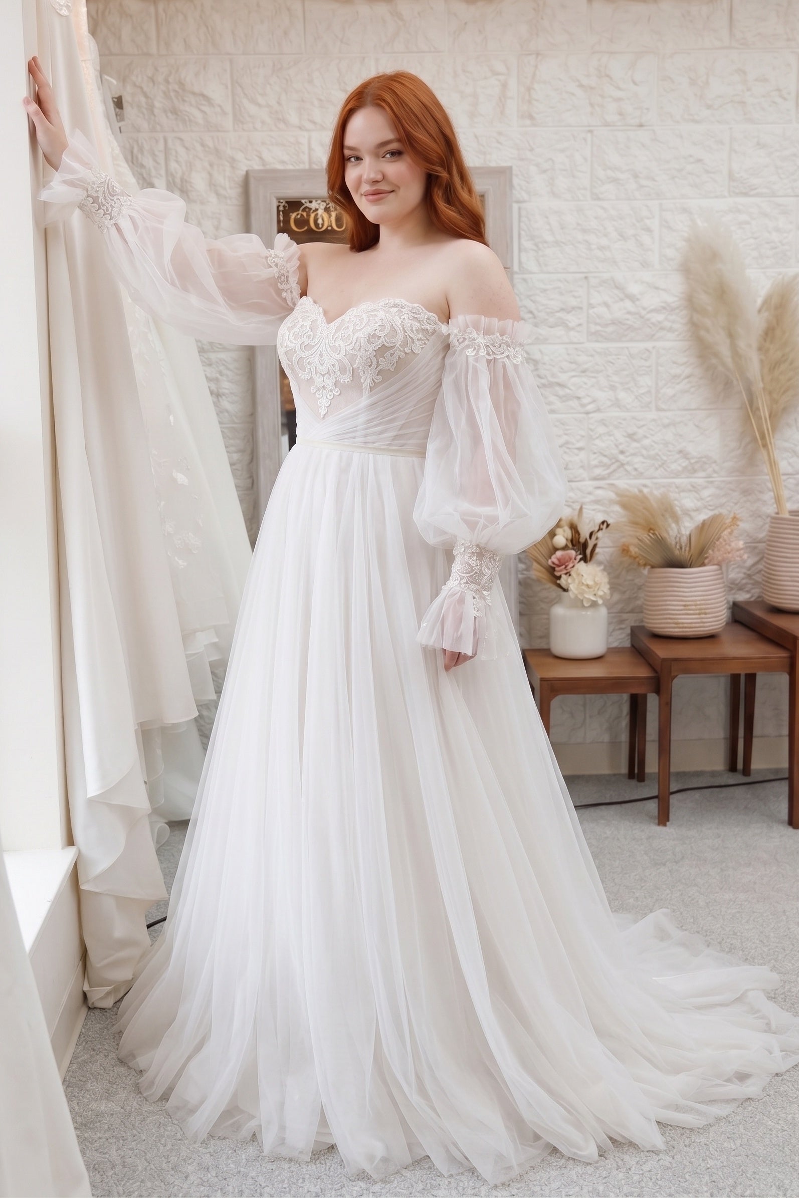 Elegant A Line Court Train Lace Tulle Wedding Dress Wedding Dress