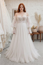 Elegant A Line Court Train Lace Tulle Wedding Dress Wedding Dress