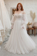 Elegant A Line Court Train Lace Tulle Wedding Dress Wedding Dress